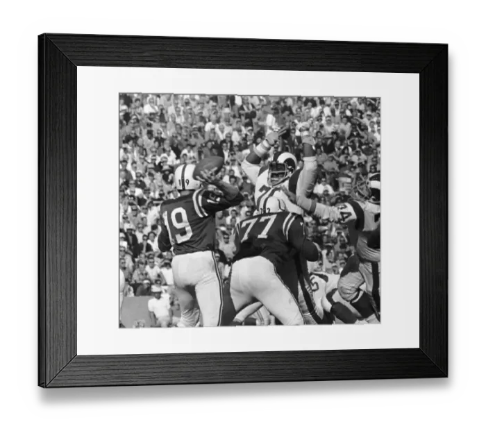 Framed Print : Johnny Unitas Being Blocked by a Los Angeles Ram