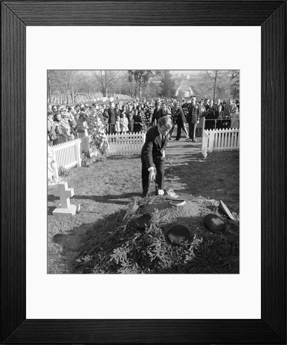 Framed Print : Robert F. Kennedy Stooping to Place Single Flower on Grave Framed Print : Robert F. Kennedy Stooping to Place Single Flower on Grave