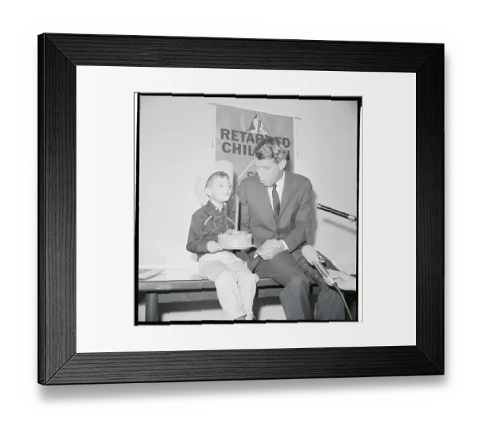 Framed Print : Robert Kennedy and A Young Boy Blowing Out a Candle