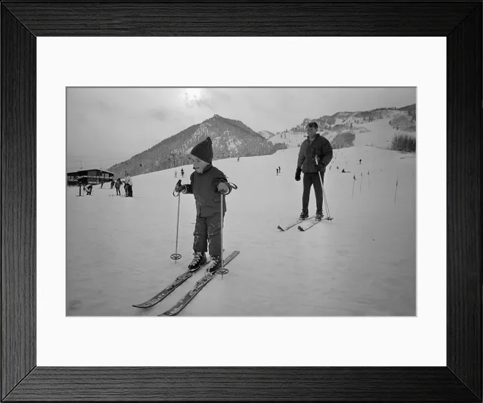 Framed Print : Robert Kennedy Instructing Young John F. Kennedy Jr. on Skiing