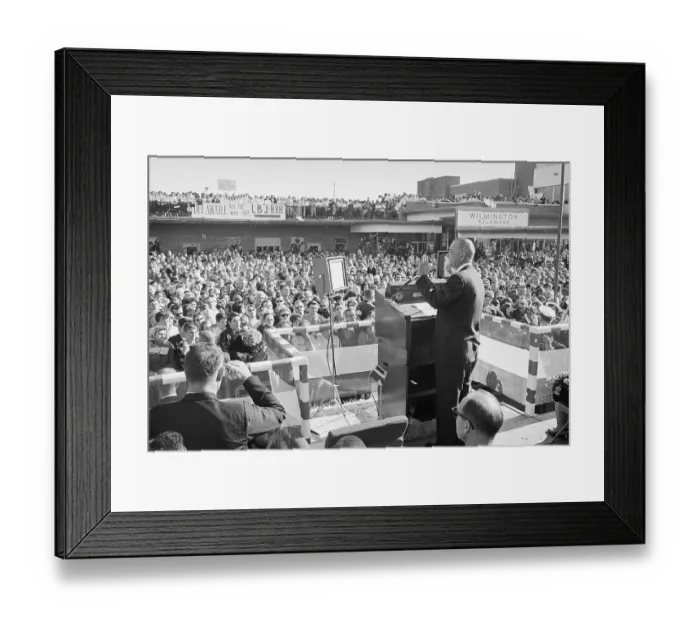 Framed Print : President Lyndon B. Johnson Speaking to Large Crowd Framed Print : President Lyndon B. Johnson Speaking to Large Crowd