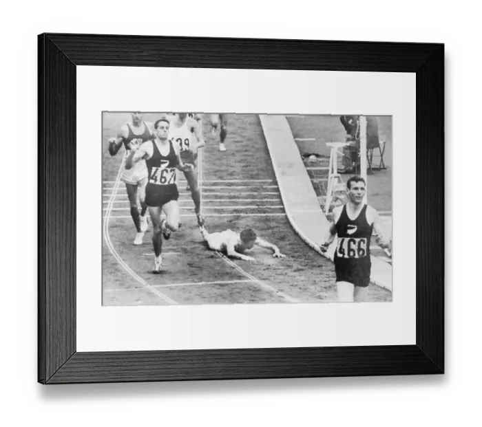 Framed Print : Runner Falling in Olympic 1500-Meter Race Framed Print : Runner Falling in Olympic 1500-Meter Race