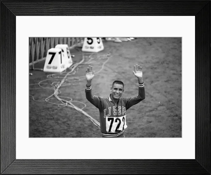 Framed Print : Olympian Billy Mills Waving to Crowd
