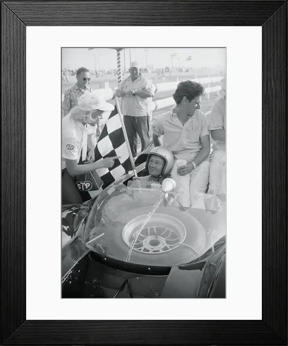 Framed Print : Bruce McLaren Receiving a Checkered Flag Framed Print : Bruce McLaren Receiving a Checkered Flag