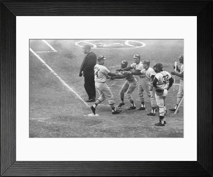 Framed Print : Cardinals Congratulating Fellow Player Framed Print : Cardinals Congratulating Fellow Player