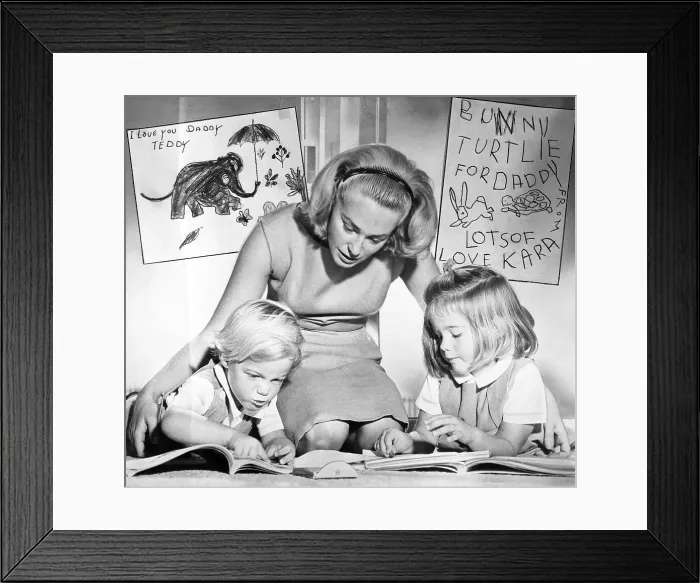 Framed Print : Kara and Edward Kennedy Jr Drawing Pictures with Mother Framed Print : Kara and Edward Kennedy Jr Drawing Pictures with Mother