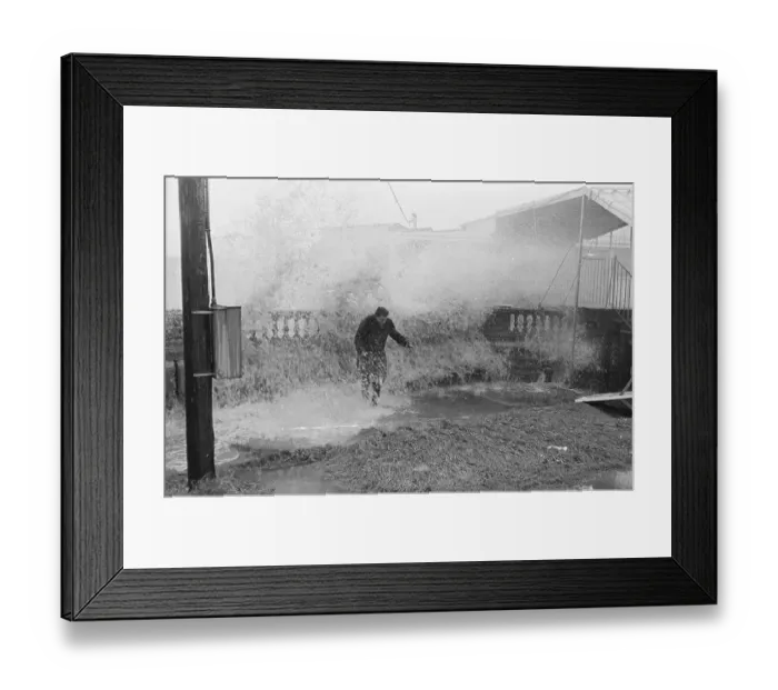 Framed Print : Wave Crashing Over Wall--Man Standing Framed Print : Wave Crashing Over Wall--Man Standing