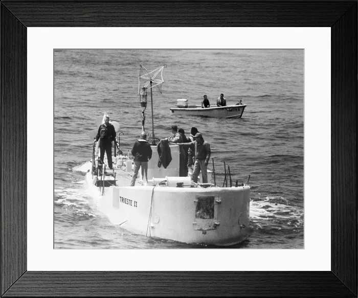 Framed Print : Men Preparing a Bathyscaph for Towing Framed Print : Men Preparing a Bathyscaph for Towing