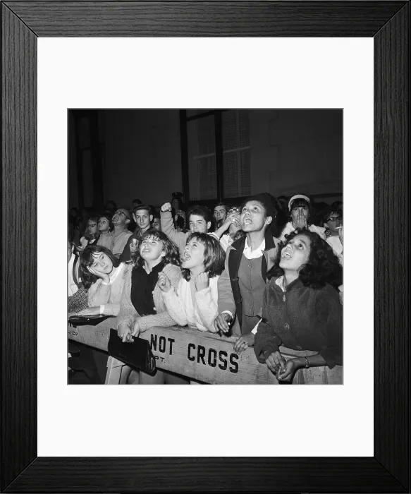 Framed Print : Beatle Fans Behind Ploce Barricade Framed Print : Beatle Fans Behind Ploce Barricade