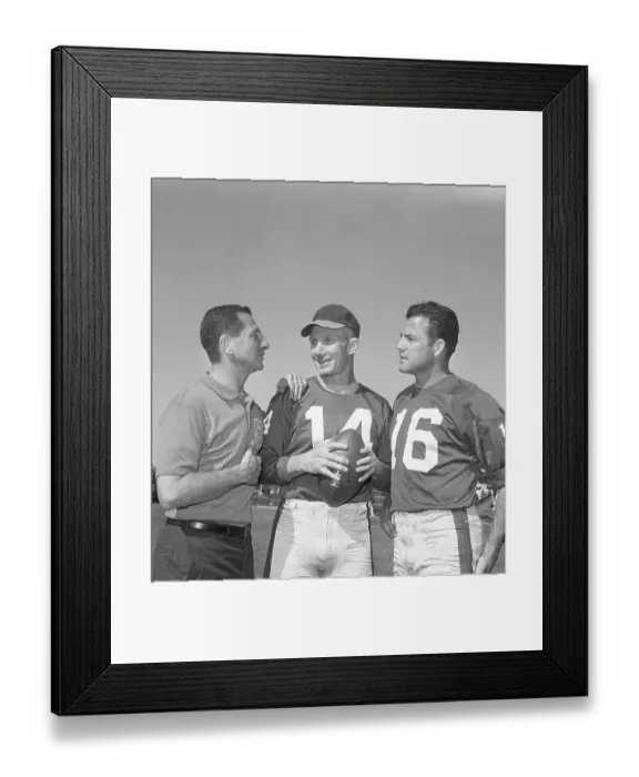 Framed Print : Allie Sherman Conversing with Frank Gifford and Y.A. Tittle