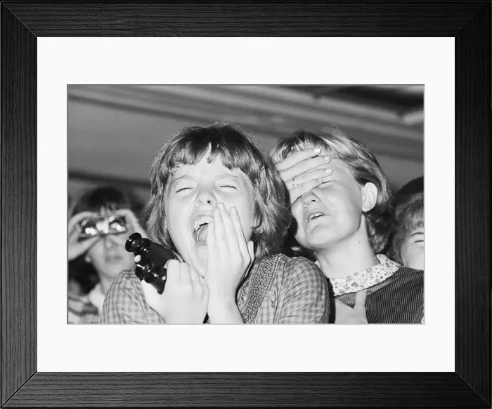Framed Print : Two Girls Screaming at a Beatles Concert Framed Print : Two Girls Screaming at a Beatles Concert