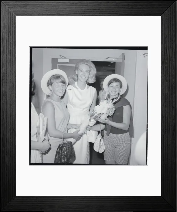 Framed Print : Joan Kennedy Posing with Two Girls Framed Print : Joan Kennedy Posing with Two Girls
