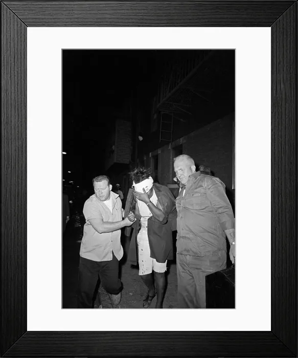 Framed Print : Police Escort Woman to Ambulance Framed Print : Police Escort Woman to Ambulance