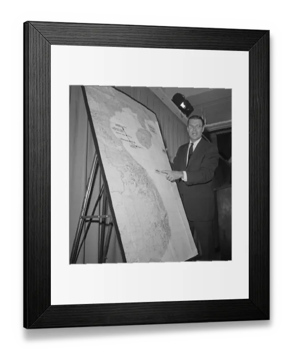 Framed Print : Robert McNamara Pointing to Map Framed Print : Robert McNamara Pointing to Map