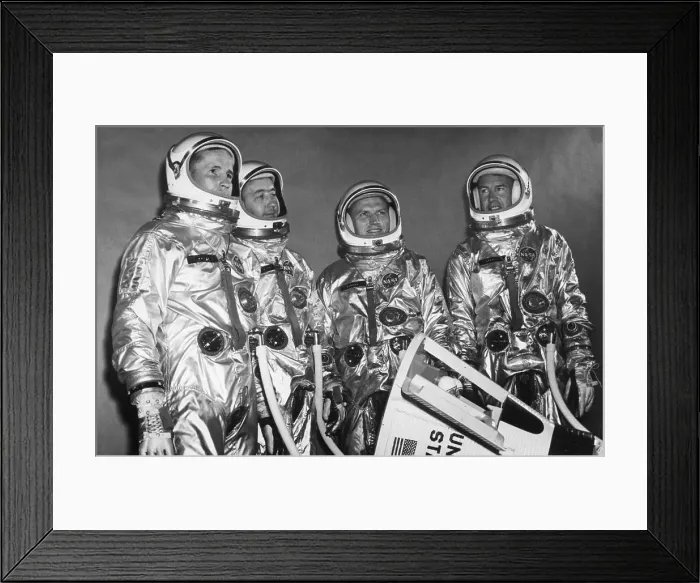 Framed Print : Gemini Flight Crew Pose with Model Craft Framed Print : Gemini Flight Crew Pose with Model Craft