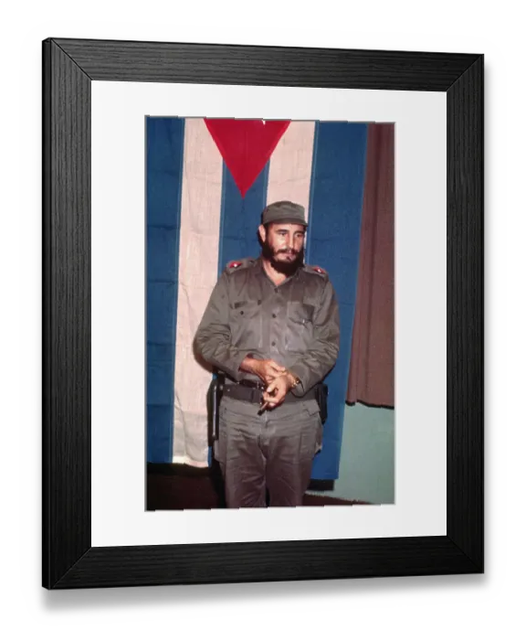Framed Print : Fidel Castro Standing in Front of Flag With Cigar