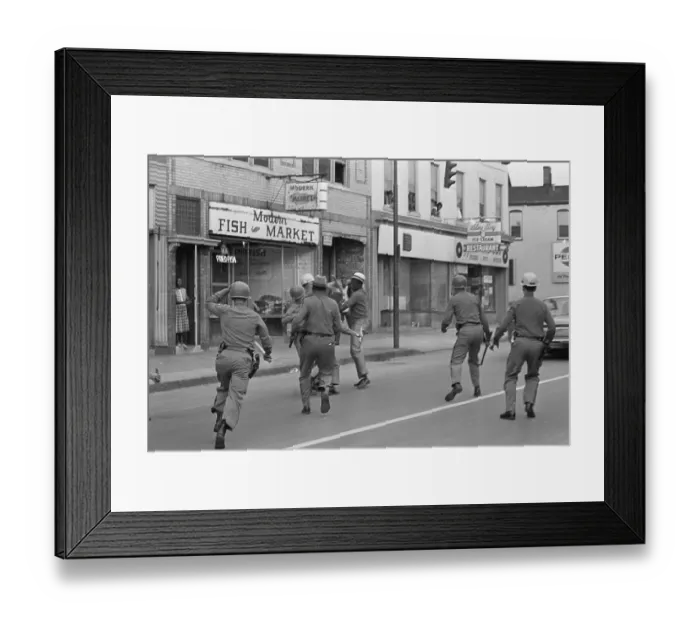 Framed Print : Troopers Subduing Man Violating Curfew Framed Print : Troopers Subduing Man Violating Curfew