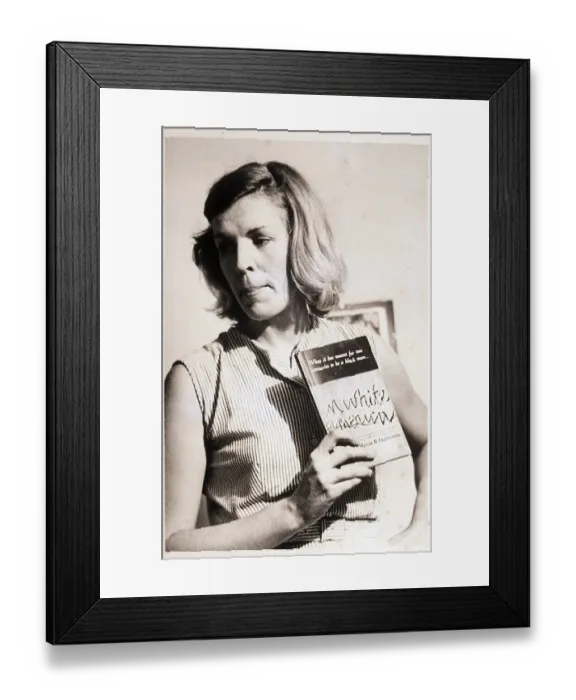 Framed Print : Woman Holding Book In White America Framed Print : Woman Holding Book In White America