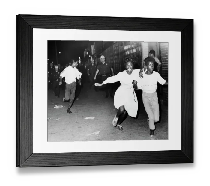 Framed Print : Girls Fleeing from Police During Riot Framed Print : Girls Fleeing from Police During Riot