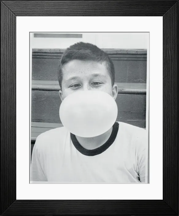 Framed Print : Boy Blowing a Bubble Gum Bubble Framed Print : Boy Blowing a Bubble Gum Bubble