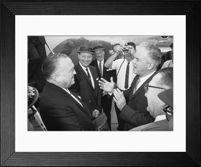 Framed Print : Mayor Allen Thompson Meeting J. Edgar Hoover at Airport Framed Print : Mayor Allen Thompson Meeting J. Edgar Hoover at Airport