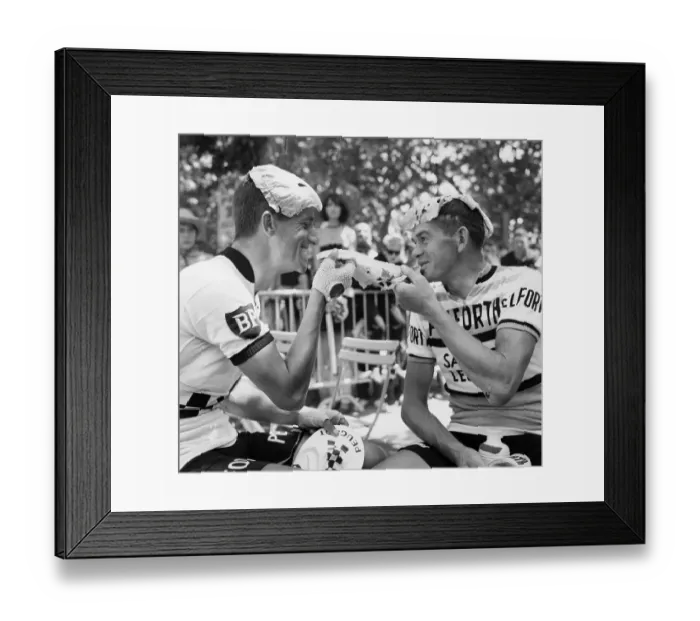 Framed Print : Cyclists Wearing Cabbage Leaves on Heads Framed Print : Cyclists Wearing Cabbage Leaves on Heads