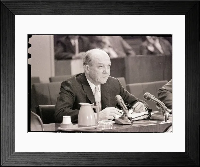 Framed Print : Dean Rusk Seated at Press Conference Framed Print : Dean Rusk Seated at Press Conference