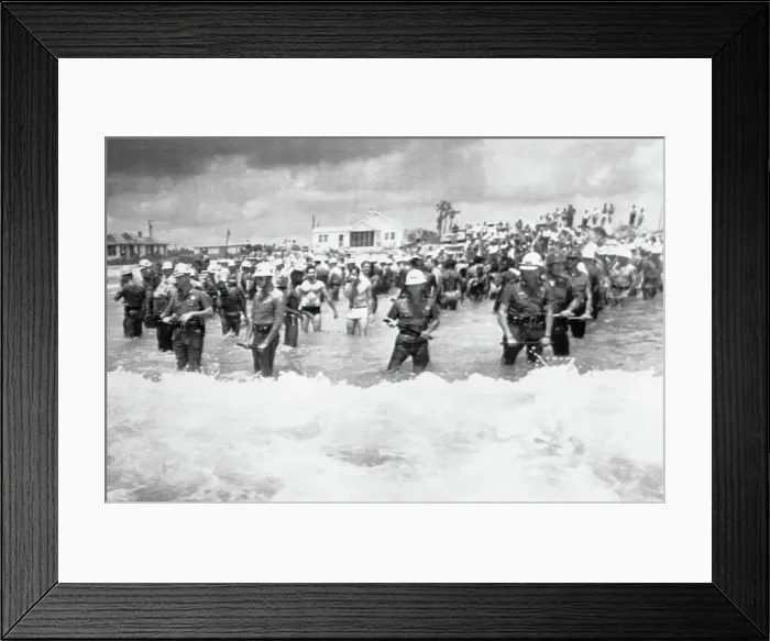 Framed Print : Demonstrators Protest a Whites Only Beach Framed Print : Demonstrators Protest a Whites Only Beach