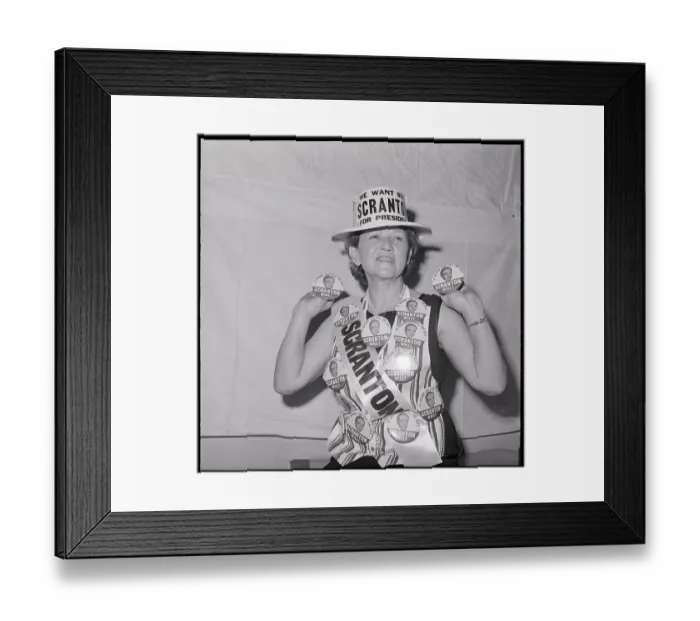 Framed Print : Woman Wearing Scranton Campaing Buttons Framed Print : Woman Wearing Scranton Campaing Buttons