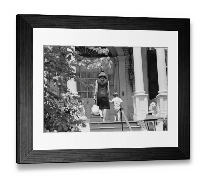 Framed Print : Jackie Kennedy and Son on Porch