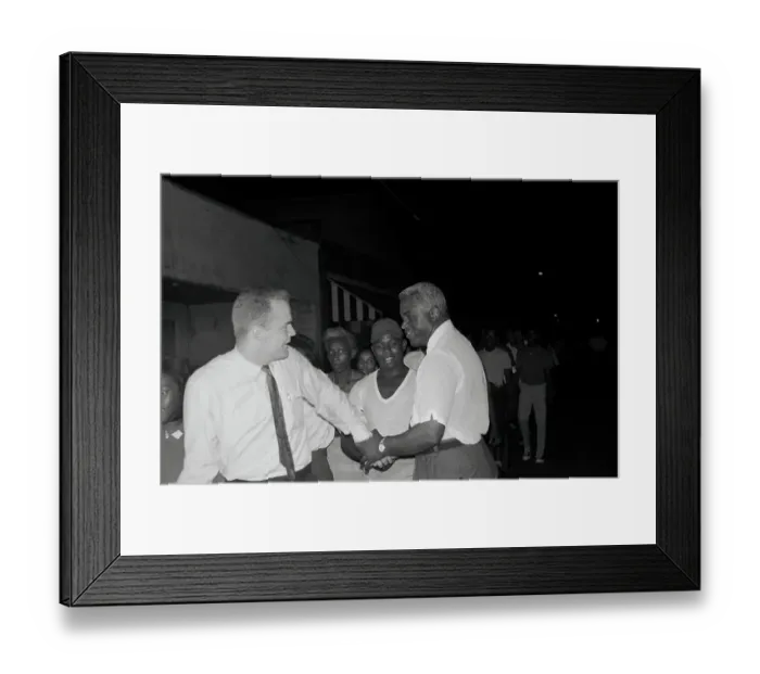 Framed Print : Jackie Robinson Shaking Hands with Demonstrator Framed Print : Jackie Robinson Shaking Hands with Demonstrator