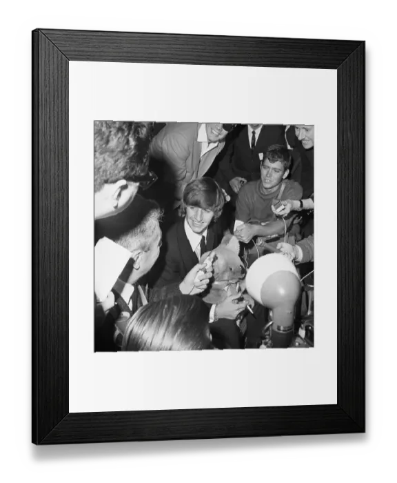 Framed Print : Reporters Crowd Beatles Drummer Ringo Starr