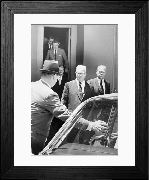 Framed Print : Earl Warren at the Texas School Book Depository Building Framed Print : Earl Warren at the Texas School Book Depository Building