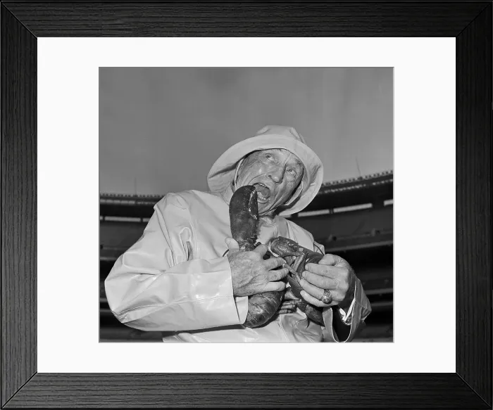 Framed Print : Casey Stengel Sitting on Bench and Eating Framed Print : Casey Stengel Sitting on Bench and Eating