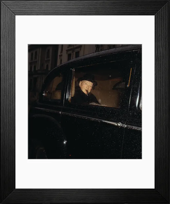Framed Print : Winston Churchill Riding in Car