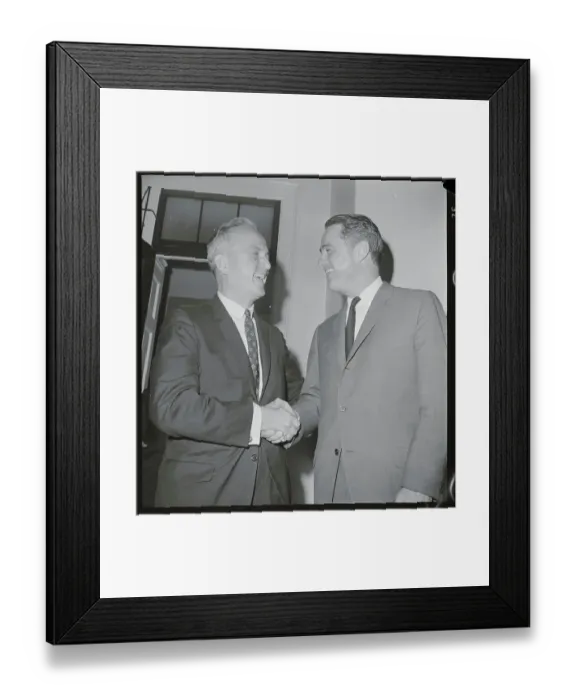Framed Print : Sargent Shriver and Peter Frelinghuysen Shaking Hands Framed Print : Sargent Shriver and Peter Frelinghuysen Shaking Hands