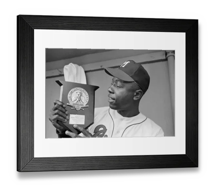 Framed Print : Hank Aaron Holding Mel Ott Memorial Award Framed Print : Hank Aaron Holding Mel Ott Memorial Award