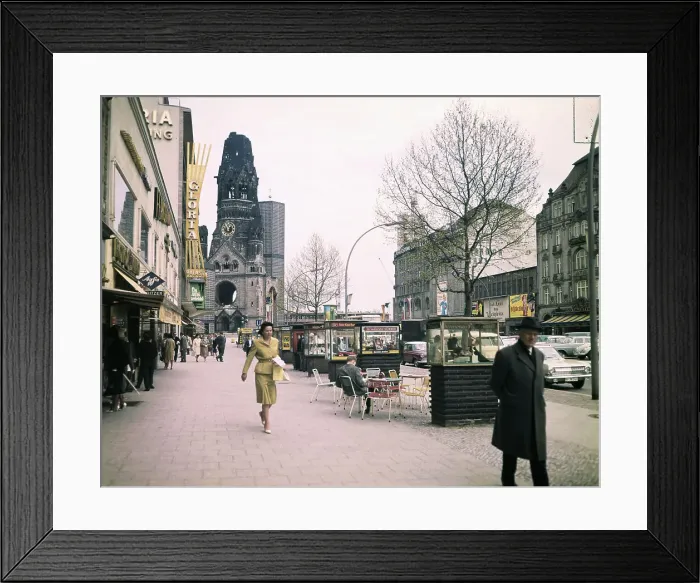 Framed Print : People Strolling Down a City Sidewalk