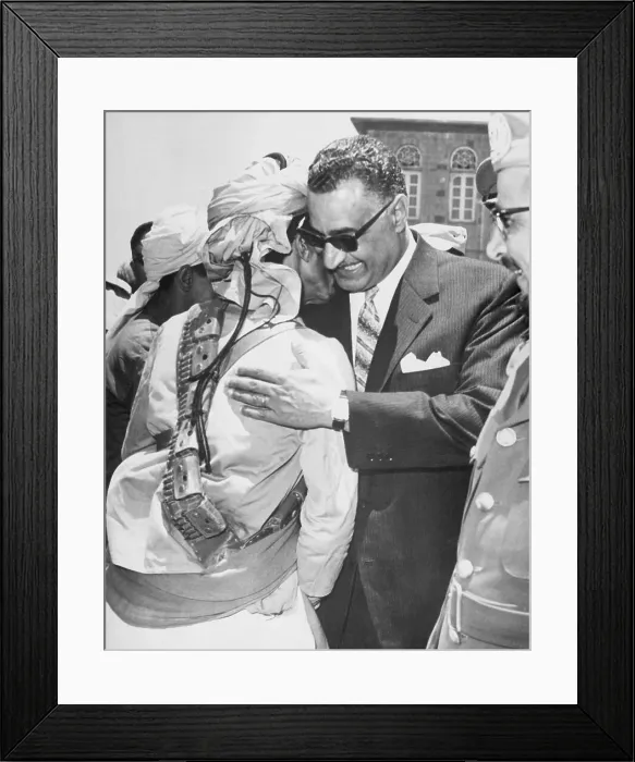 Framed Print : Nasser Hugs Yemeni Soldier