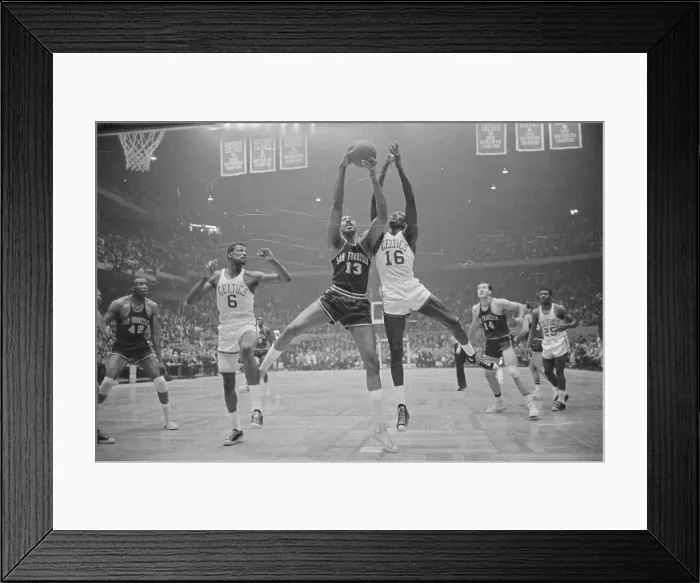 Framed Print : Wilt Chamberlain and Bill Russell Fighting for Rebound Framed Print : Wilt Chamberlain and Bill Russell Fighting for Rebound