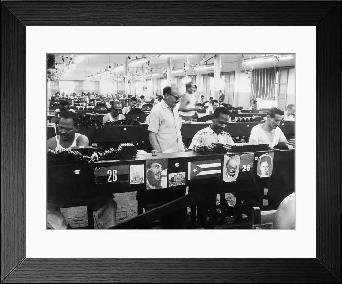Framed Print : Workers in Cigar Factory with Posters Framed Print : Workers in Cigar Factory with Posters