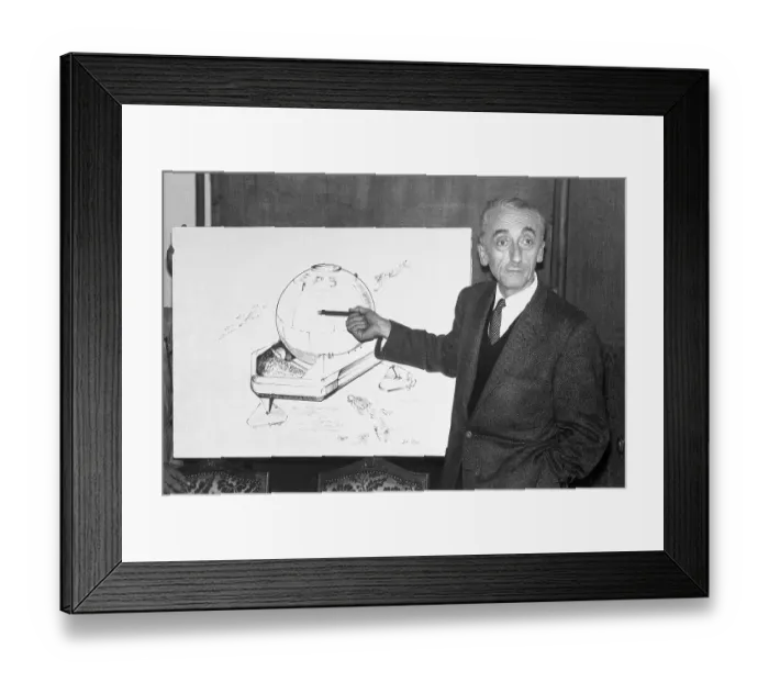 Framed Print : Cousteau with Picture Submarine Base Framed Print : Cousteau with Picture Submarine Base