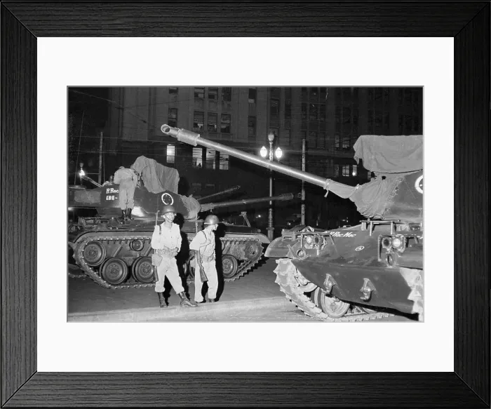 Framed Print : Soldiers in Front of Tanks on Street Framed Print : Soldiers in Front of Tanks on Street