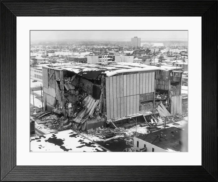 Framed Print : Aerial View Of Earthquake-Shaken Bldg Framed Print : Aerial View Of Earthquake-Shaken Bldg