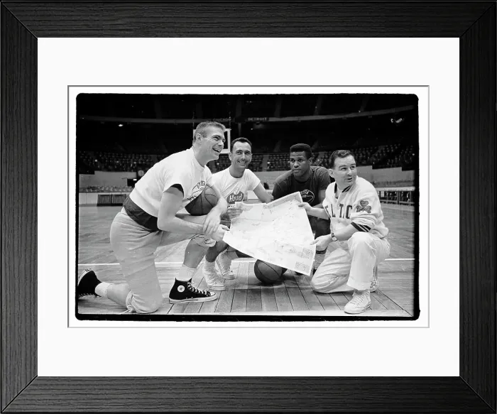 Framed Print : Bob Cousy and Other Players With Map of Leningrad Framed Print : Bob Cousy and Other Players With Map of Leningrad