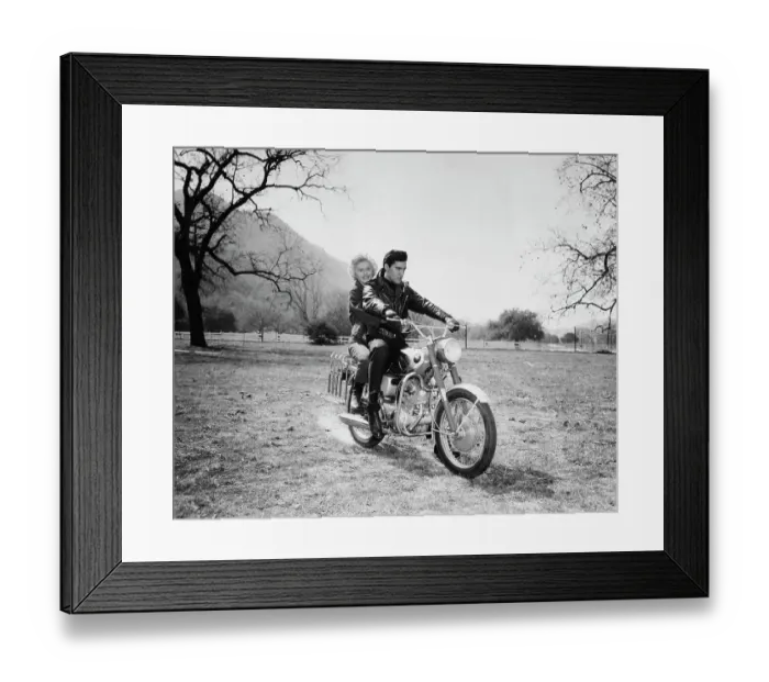 Framed Print : Elvis Presley And Barbara Stanwyck on Motorcycle Framed Print : Elvis Presley And Barbara Stanwyck on Motorcycle