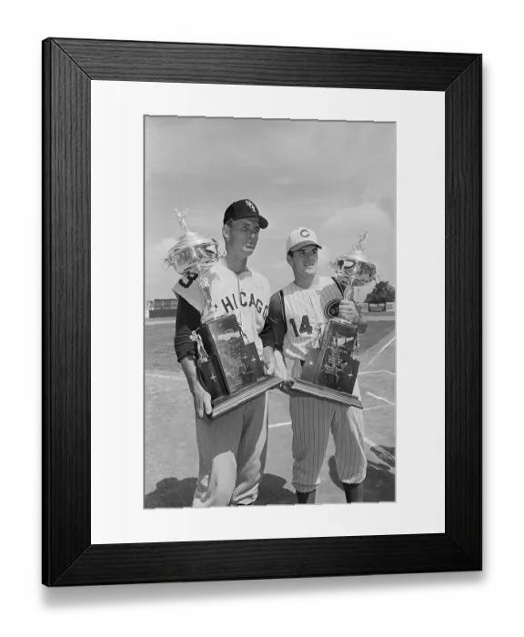 Framed Print : Pete Rose and Gary Peters with Rookie of the Year Trophies Framed Print : Pete Rose and Gary Peters with Rookie of the Year Trophies