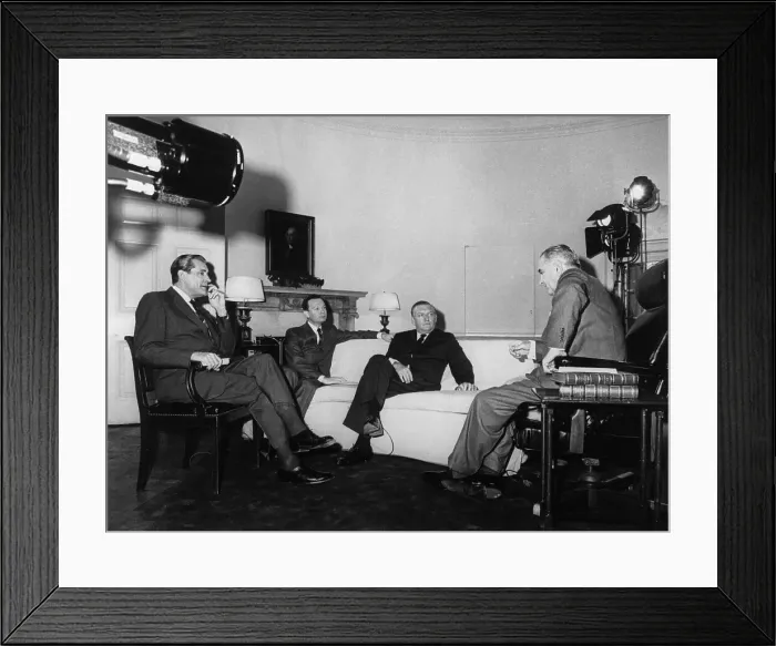 Framed Print : Network Newsmen Interviewing President Johnson Framed Print : Network Newsmen Interviewing President Johnson