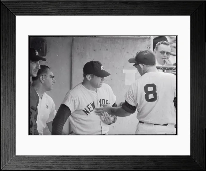 Framed Print : Yogi Berra Touching Mickey Mantle in approval Framed Print : Yogi Berra Touching Mickey Mantle in approval