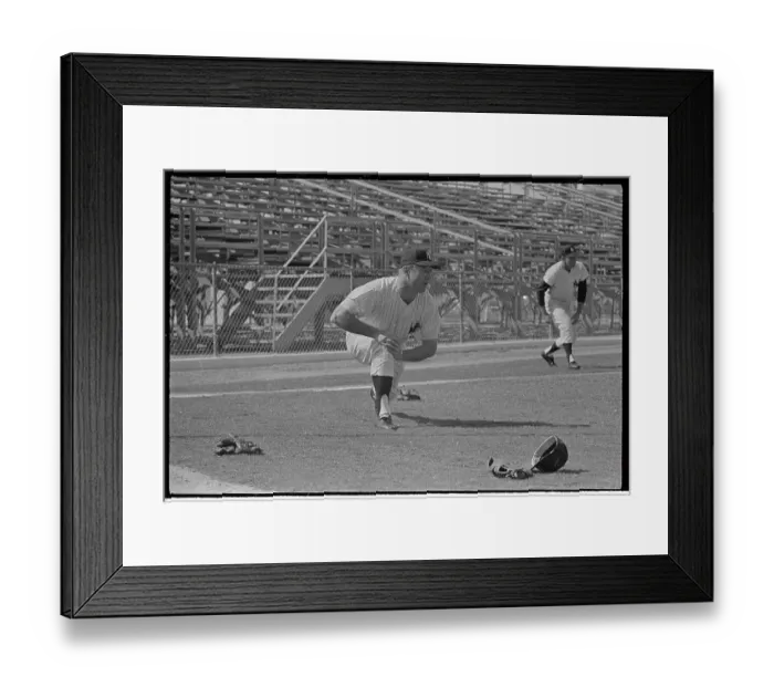 Framed Print : Mickey Mantle Bending to Exercise Framed Print : Mickey Mantle Bending to Exercise
